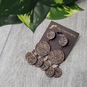 G by Gennaro Copper Toned Rhinestone Circular Dangle Earrings NEW